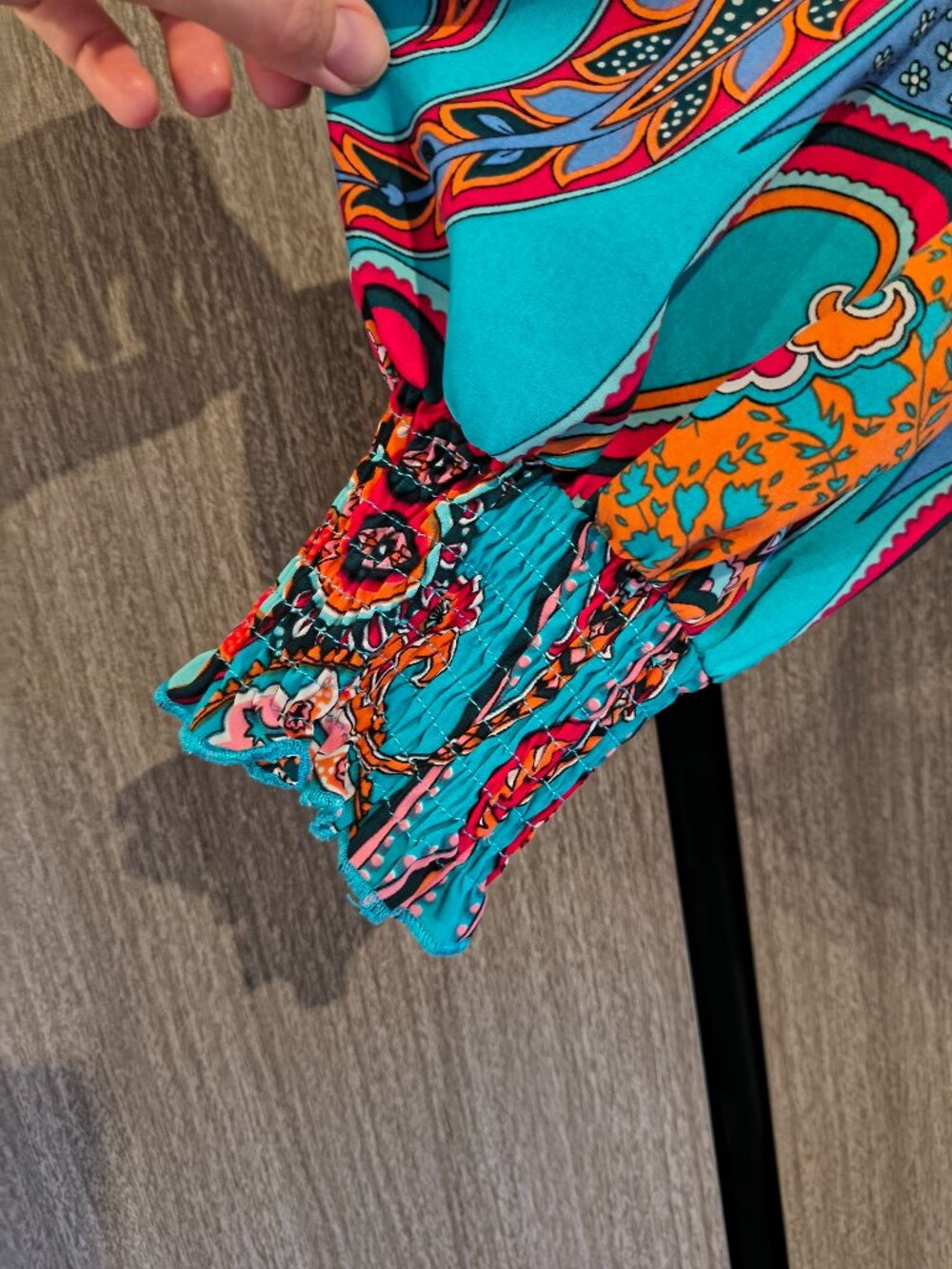 SHEIN Multi Color Blue Pink Boho Chic V-Neck Blouse Top Vacation Party Festival - Picture 8 of 8